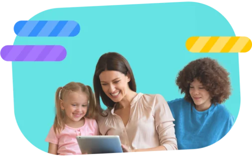 Mum playing with children on a tablet
