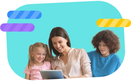 Mother playing with her children on a tablet, promoting positive screen time